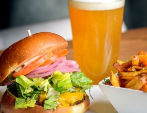 Close up of Burger and Beer